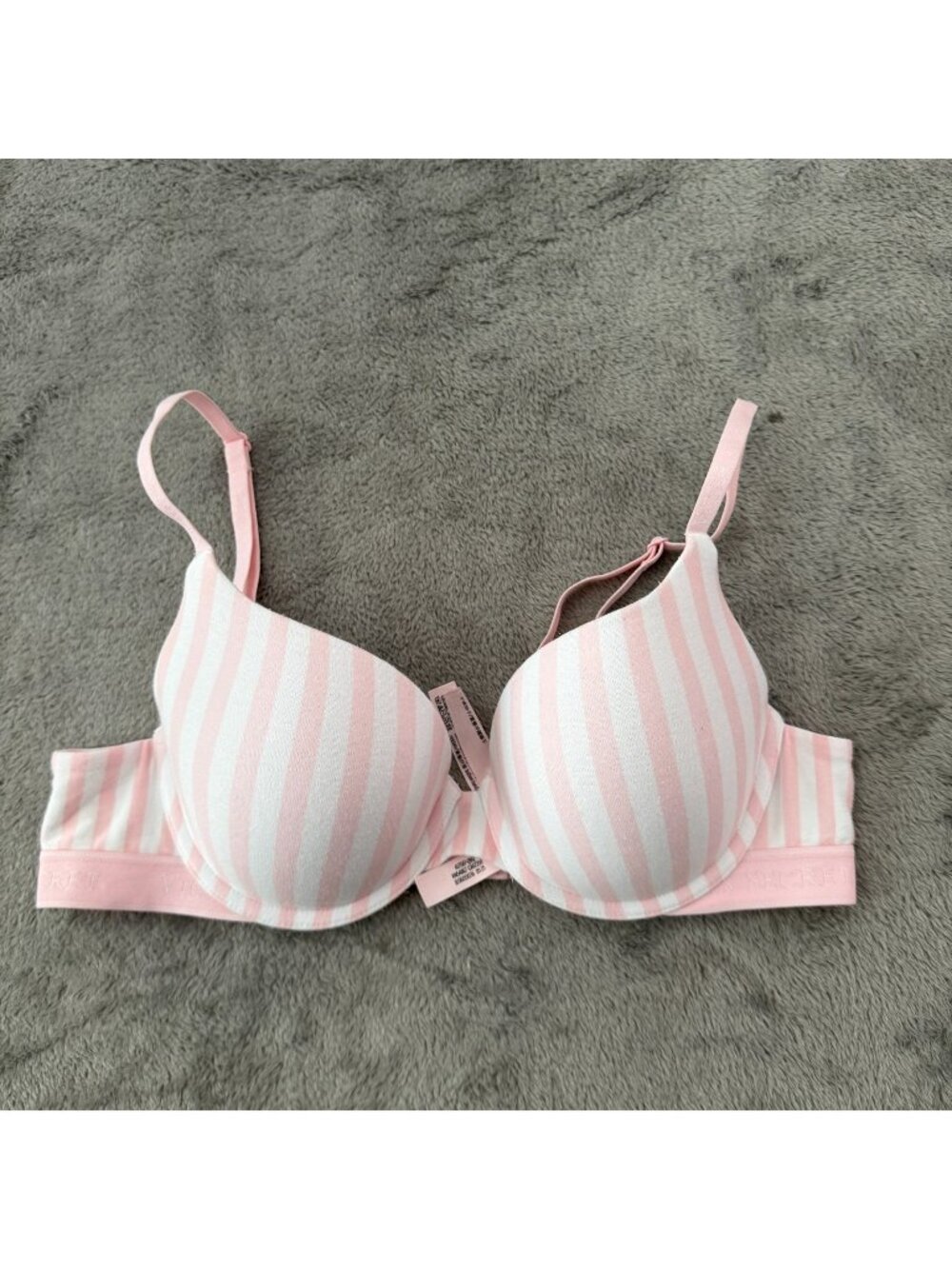 Victoria's Secret Pink White Stripe T-Shirt Push Up Full Coverage Bra 36B 36 B